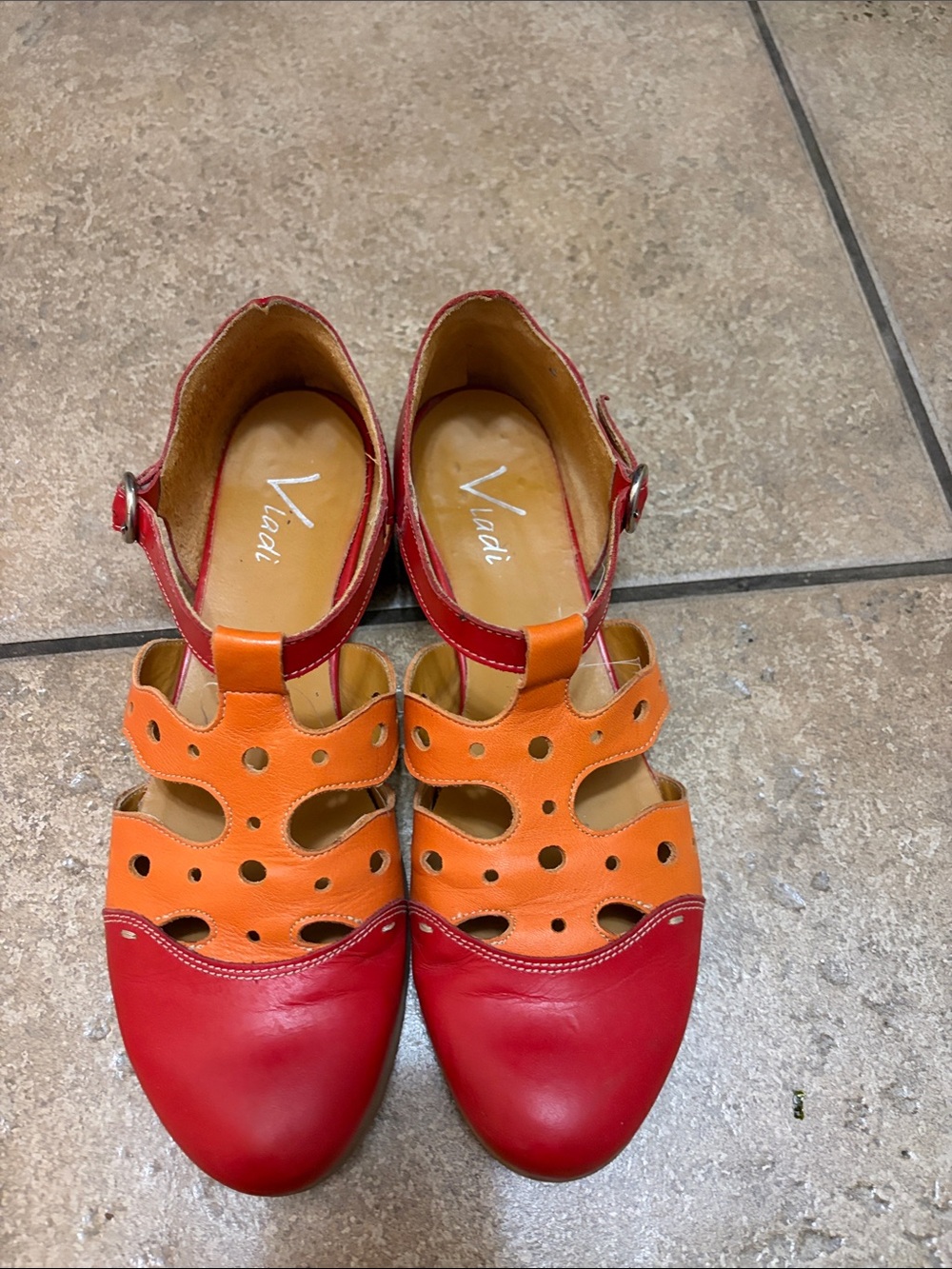 Two-Tone Orange & Red Women's Mary Jane Flats